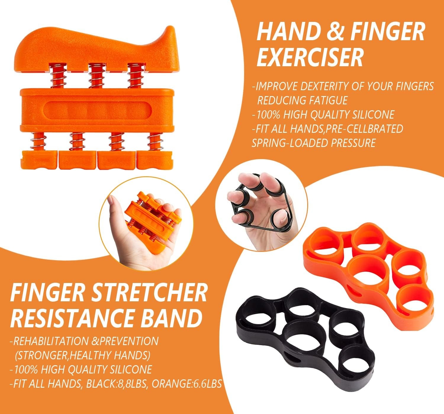 EASJOY Hand Grip Trainer Set met Vingerversterker en Polsbal – 9 Delig