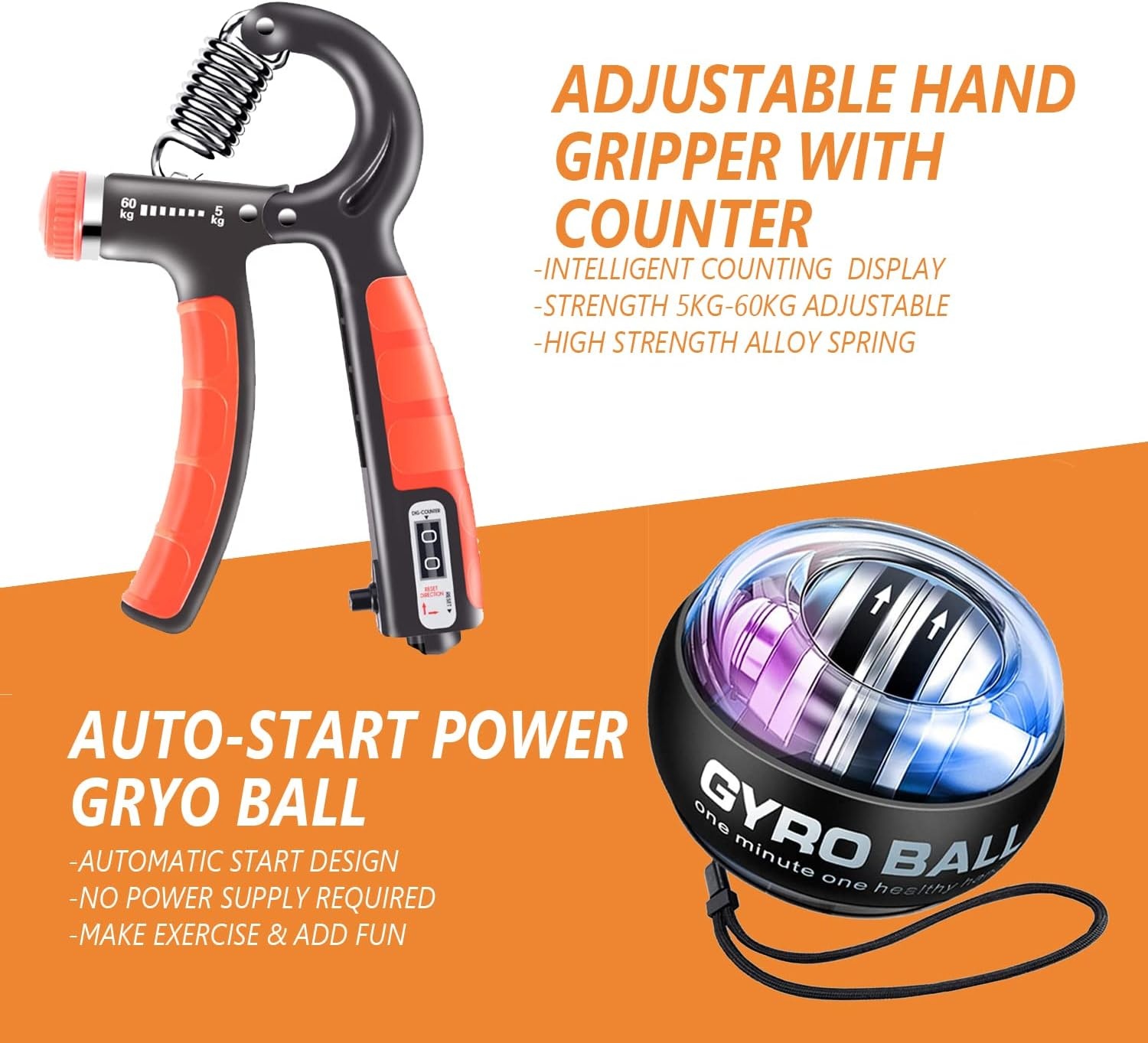 EASJOY Hand Grip Trainer Set met Vingerversterker en Polsbal – 9 Delig