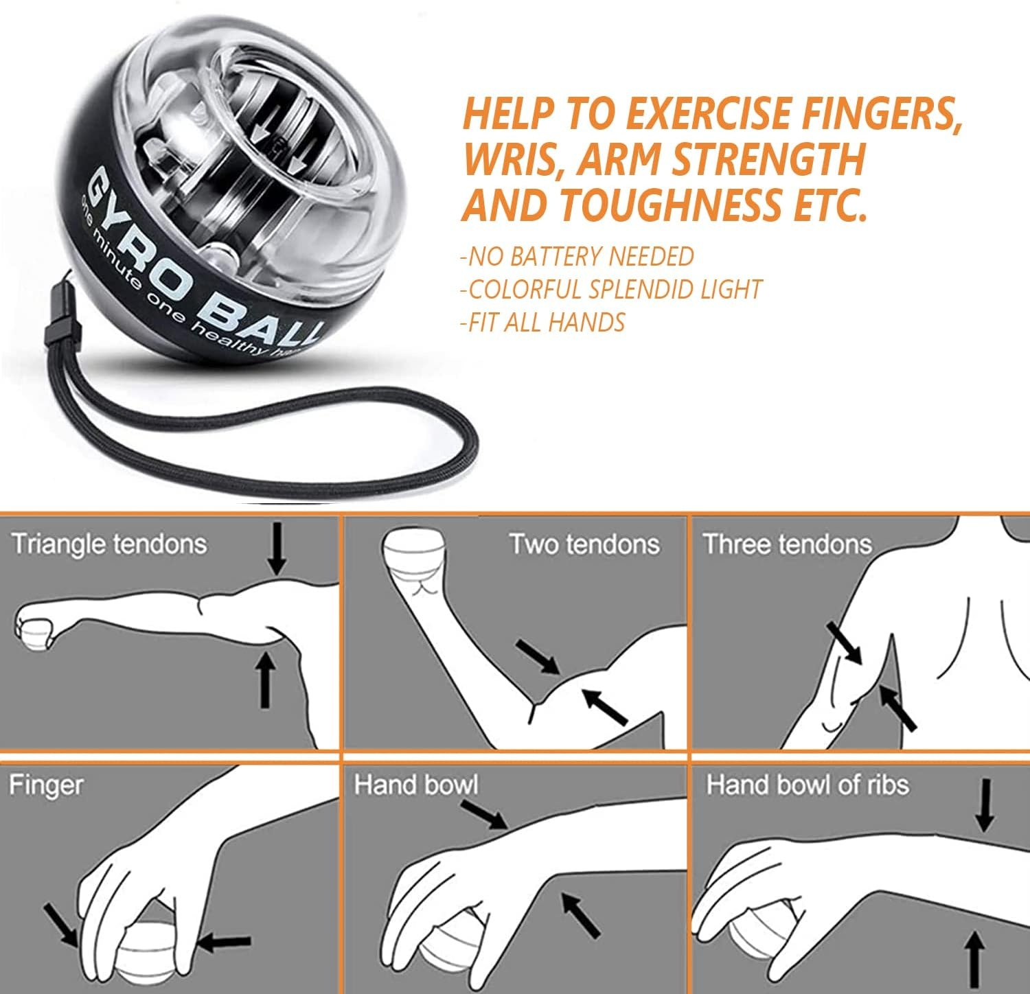 EASJOY Hand Grip Trainer Set met Vingerversterker en Polsbal – 9 Delig