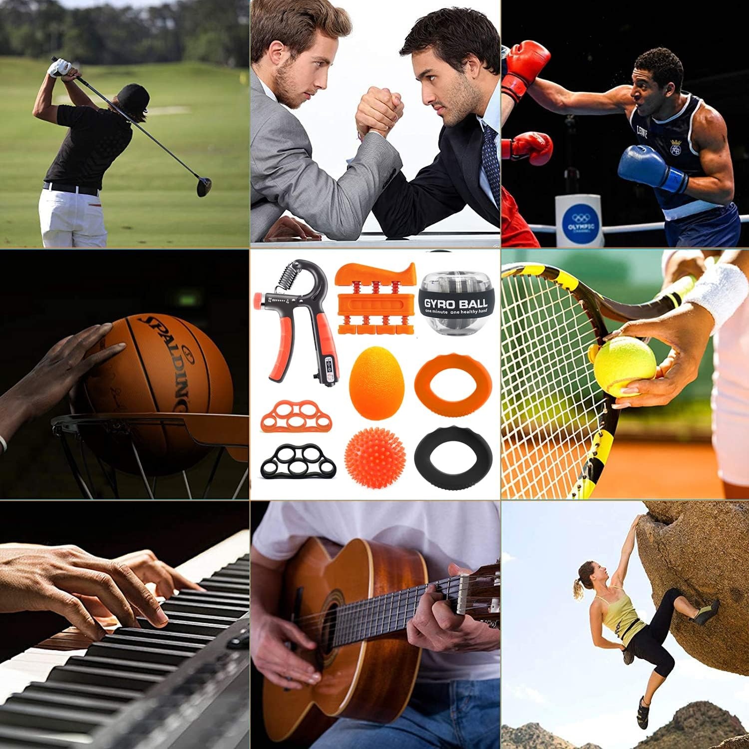 EASJOY Hand Grip Trainer Set met Vingerversterker en Polsbal – 9 Delig