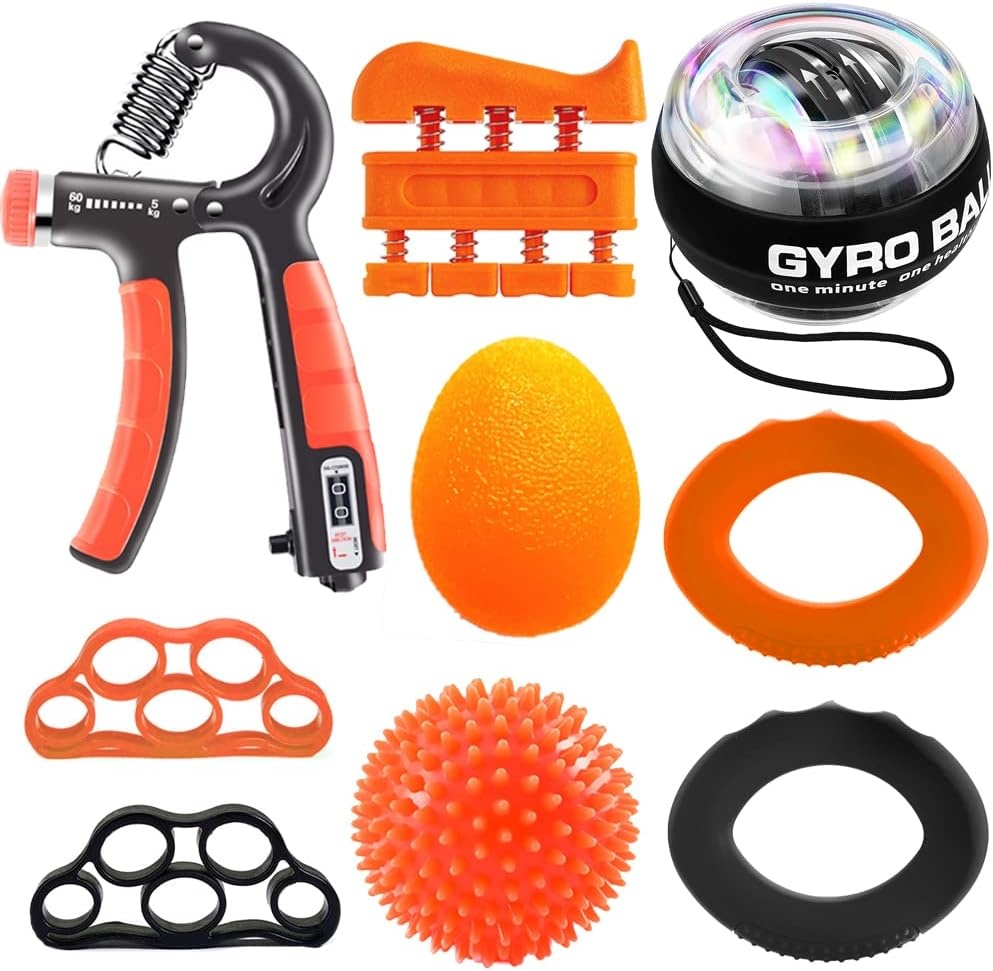 EASJOY Hand Grip Trainer Set met Vingerversterker en Polsbal – 9 Delig