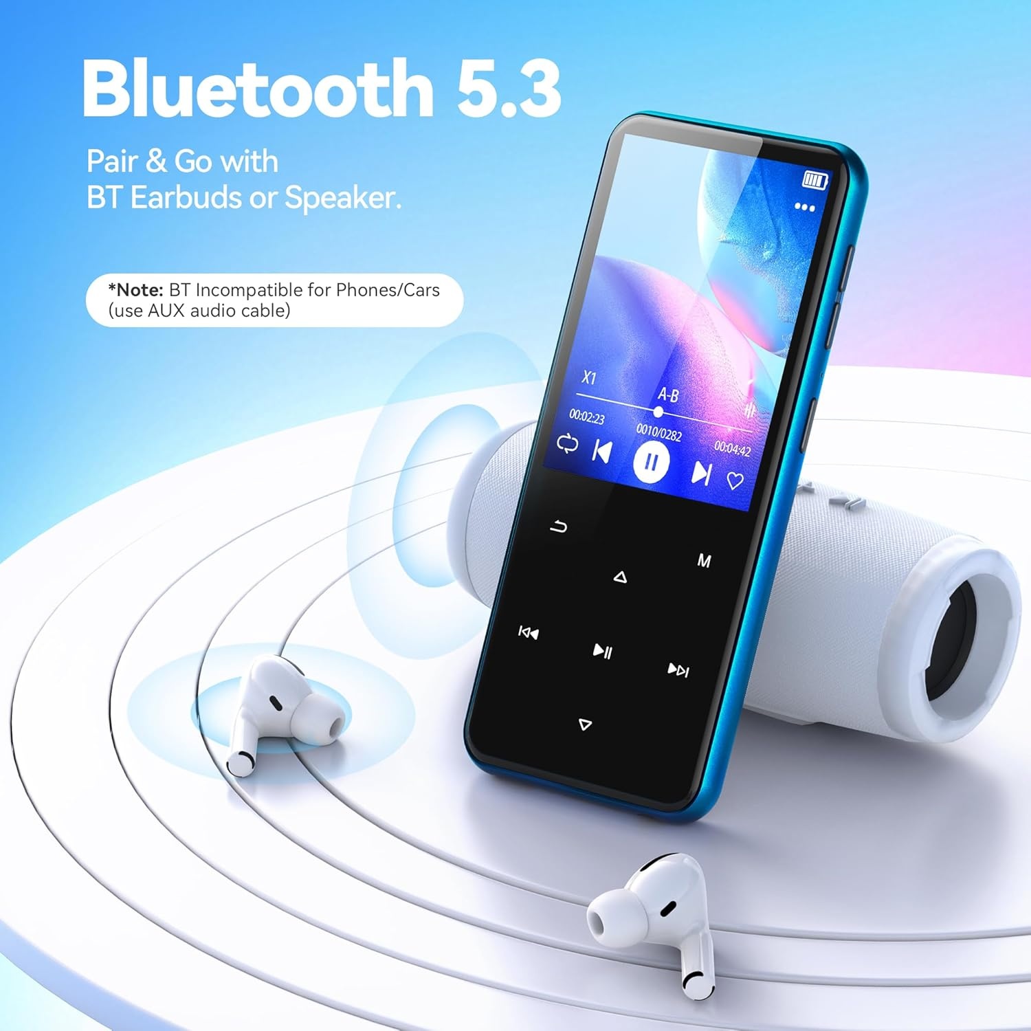AGPTEK 64GB MP3-speler met Bluetooth, speaker en 2.4 inch display - Zwart