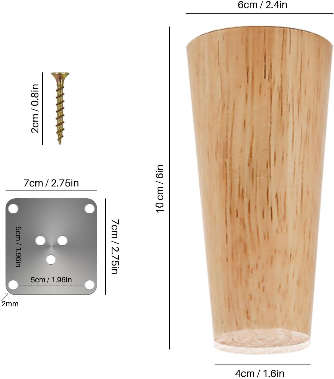 Eikenhouten Meubelpoten (4 stuks) - 10cm Hoog - 50% Korting!