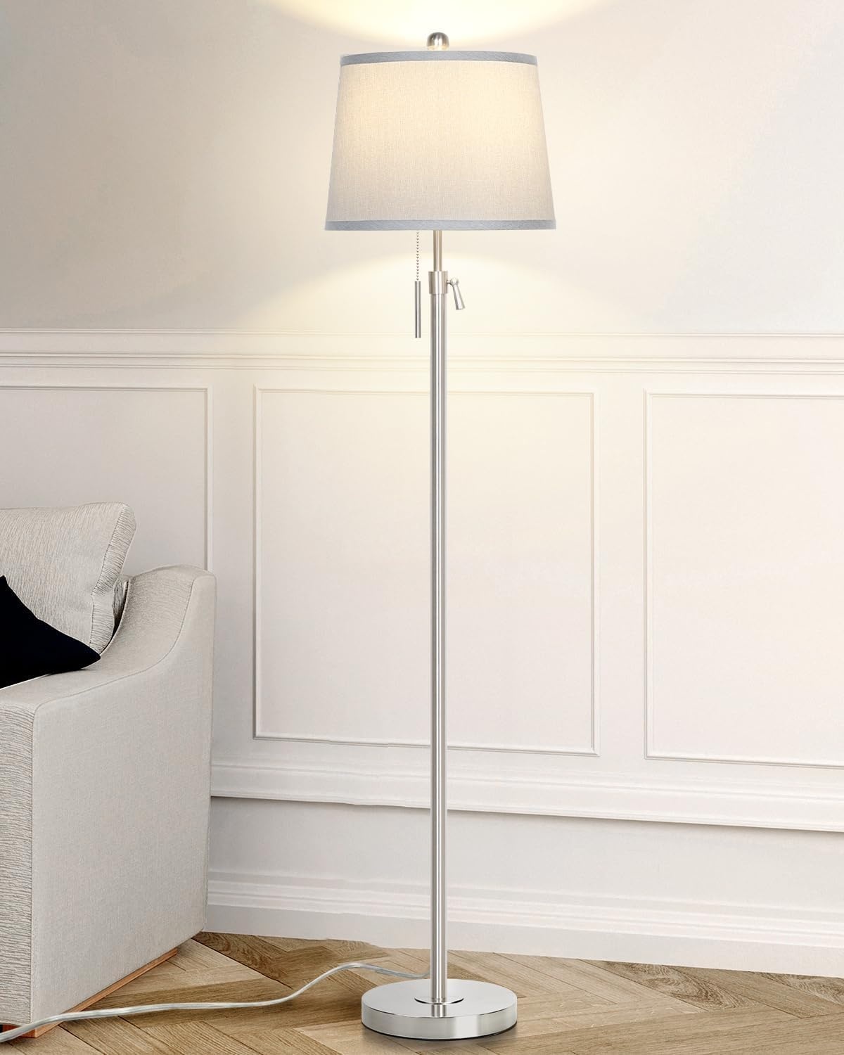 Staande lamp zilver, 140-165cm, 3 kleurtemperaturen LED, E27 - 34% Korting!