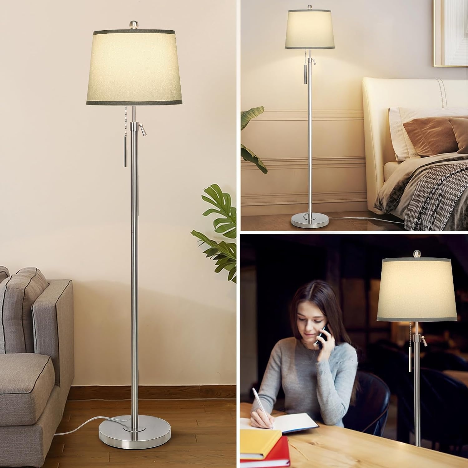 Staande lamp zilver, 140-165cm, 3 kleurtemperaturen LED, E27 - 34% Korting!