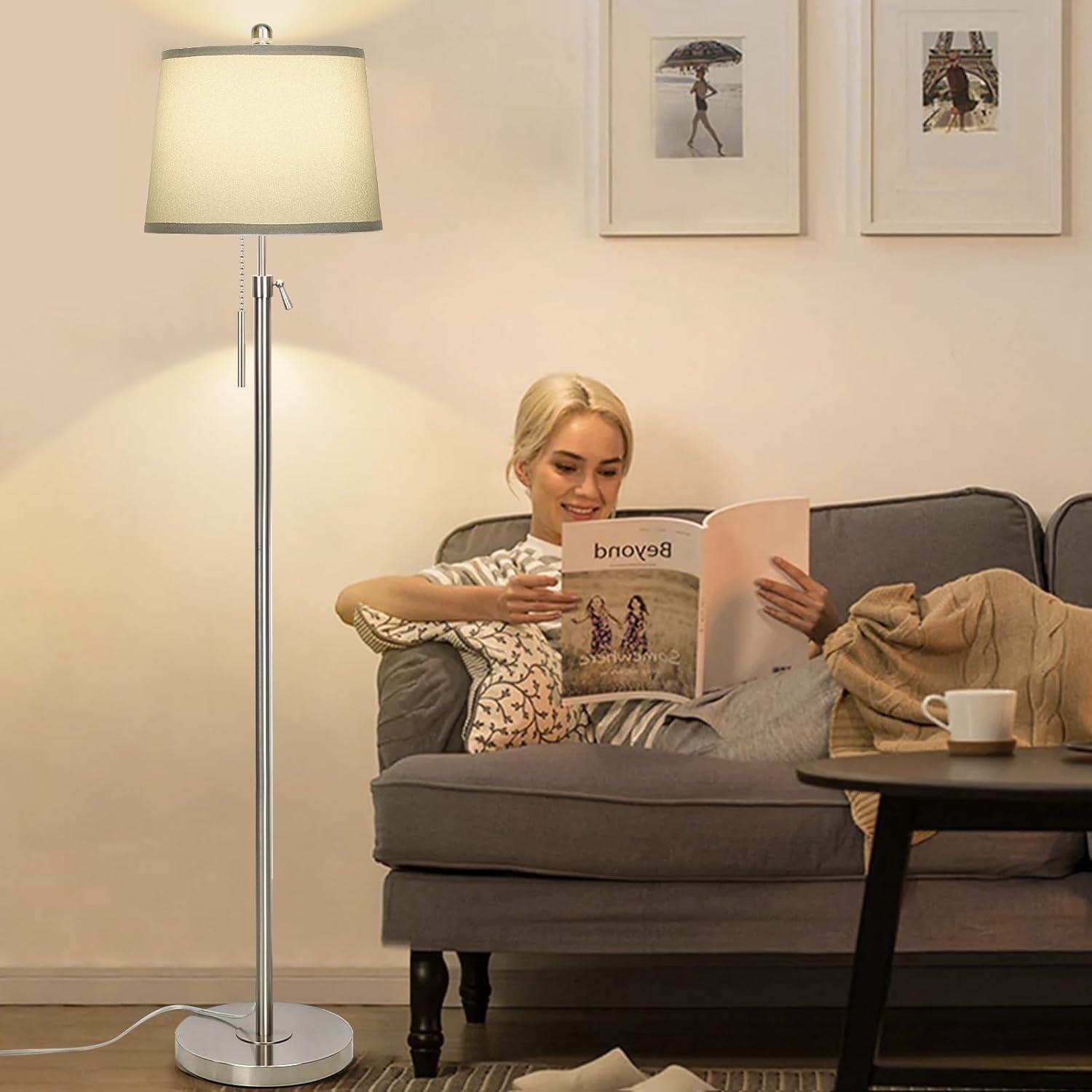 Staande lamp zilver, 140-165cm, 3 kleurtemperaturen LED, E27 - 34% Korting!