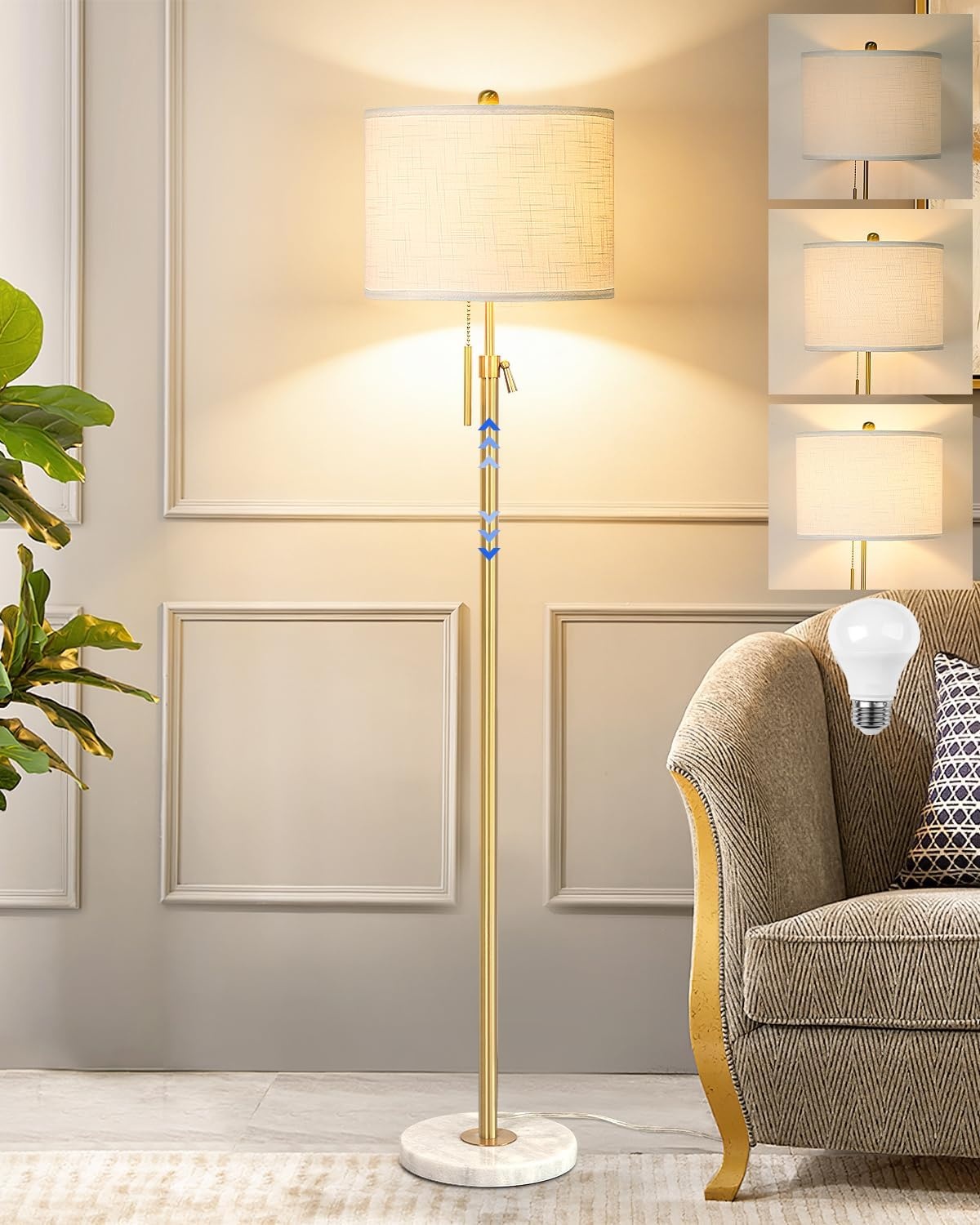 Staande lamp zilver, 140-165cm, 3 kleurtemperaturen LED, E27 - 34% Korting!