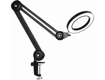 LED vergrootglas met 5 dioptrieën – Bureaulamp met 105mm glazen lens, dimbaar licht (3 kleuren) & tafelklem – Flexibele zwenkarm voor precisiewerk, knutselen & lezen