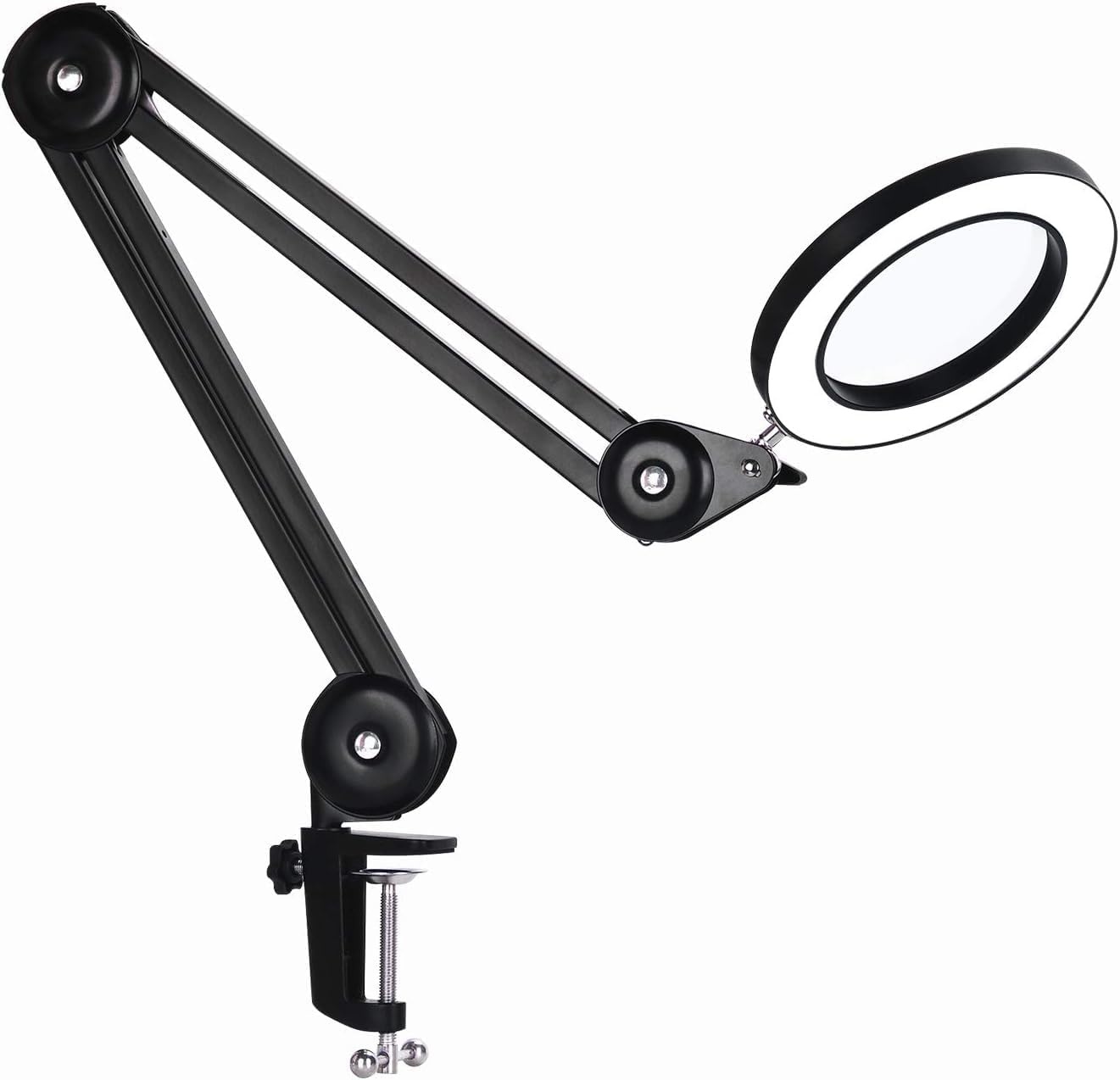 LED vergrootglas met 5 dioptrieën – Bureaulamp met 105mm glazen lens, dimbaar licht (3 kleuren) & tafelklem – Flexibele zwenkarm voor precisiewerk, knutselen & lezen