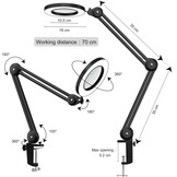 LED vergrootglas met 5 dioptrieën – Bureaulamp met 105mm glazen lens, dimbaar licht (3 kleuren) & tafelklem – Flexibele zwenkarm voor precisiewerk, knutselen & lezen