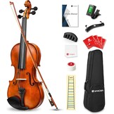 Vangoa 4/4 full size akoestische viool vioolset voor volwassen beginners studenten met vioolkoffer, strijkstok, hars, schoudersteun, stemapparaat, snaren, handleiding - Maat 4/4