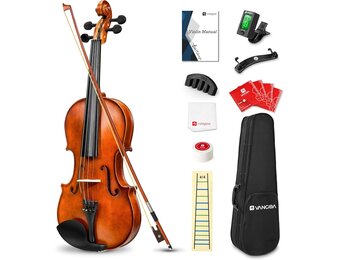 Vangoa 4/4 full size akoestische viool vioolset voor volwassen beginners studenten met vioolkoffer, strijkstok, hars, schoudersteun, stemapparaat, snaren, handleiding - Maat 4/4