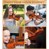 Vangoa 4/4 full size akoestische viool vioolset voor volwassen beginners studenten met vioolkoffer, strijkstok, hars, schoudersteun, stemapparaat, snaren, handleiding - Maat 4/4