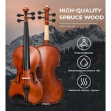 Vangoa 4/4 full size akoestische viool vioolset voor volwassen beginners studenten met vioolkoffer, strijkstok, hars, schoudersteun, stemapparaat, snaren, handleiding - Maat 4/4