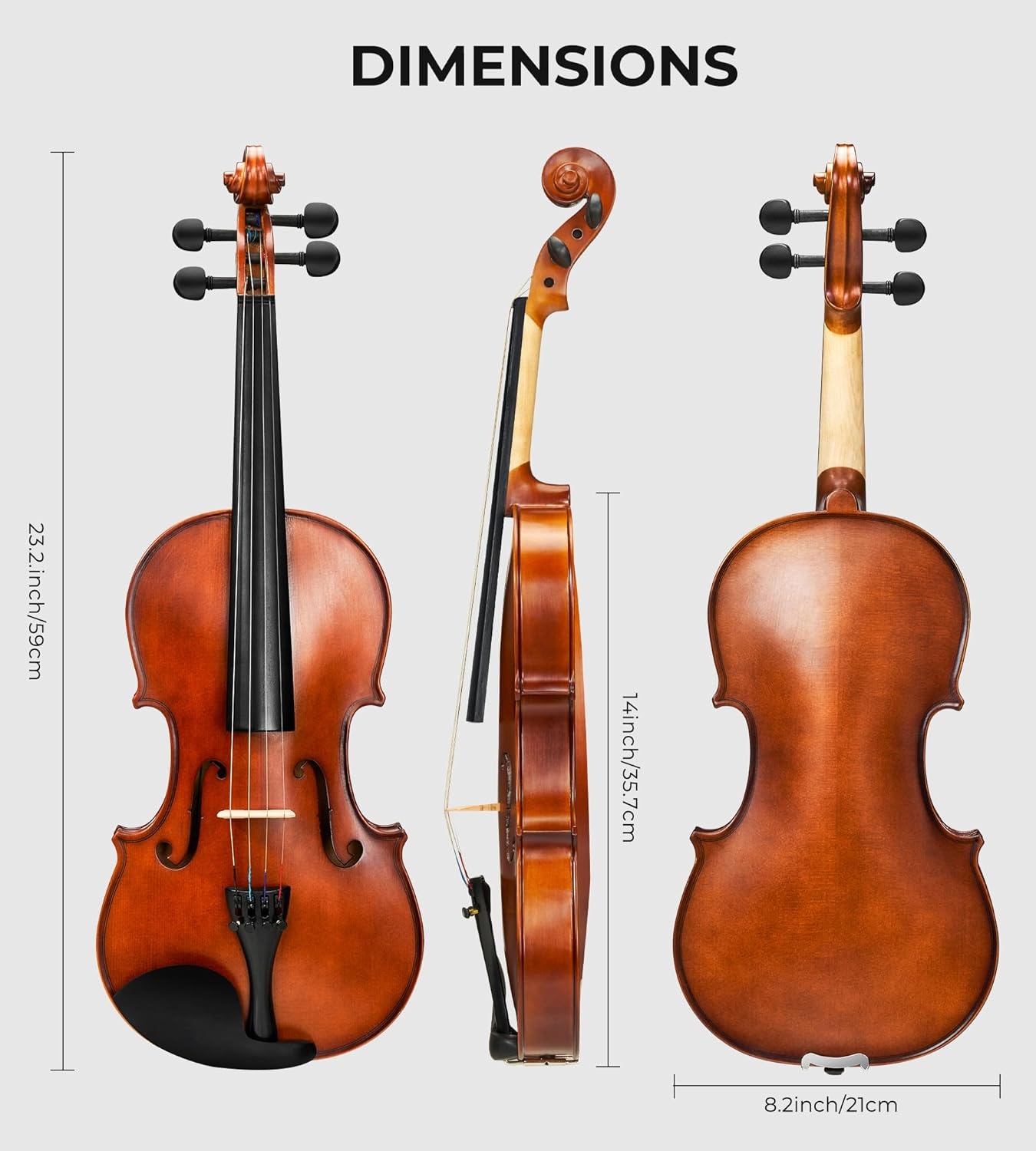 Vangoa 4/4 full size akoestische viool vioolset voor volwassen beginners studenten met vioolkoffer, strijkstok, hars, schoudersteun, stemapparaat, snaren, handleiding - Maat 4/4