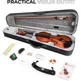 Vangoa 4/4 full size akoestische viool vioolset voor volwassen beginners studenten met vioolkoffer, strijkstok, hars, schoudersteun, stemapparaat, snaren, handleiding - Maat 4/4
