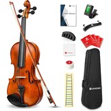 Vangoa 4/4 full size akoestische viool vioolset voor volwassen beginners studenten met vioolkoffer, strijkstok, hars, schoudersteun, stemapparaat, snaren, handleiding - Maat 4/4
