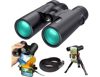 Gosky 10x42 Dak Prisma Verrekijker voor Volwassenen, HD Professionele Verrekijker voor Vogels Kijken Reizen Sterrenkijken Jacht Concerten Sport-BAK4 Prisma FMC-lens - met telefoonbevestiging riem
