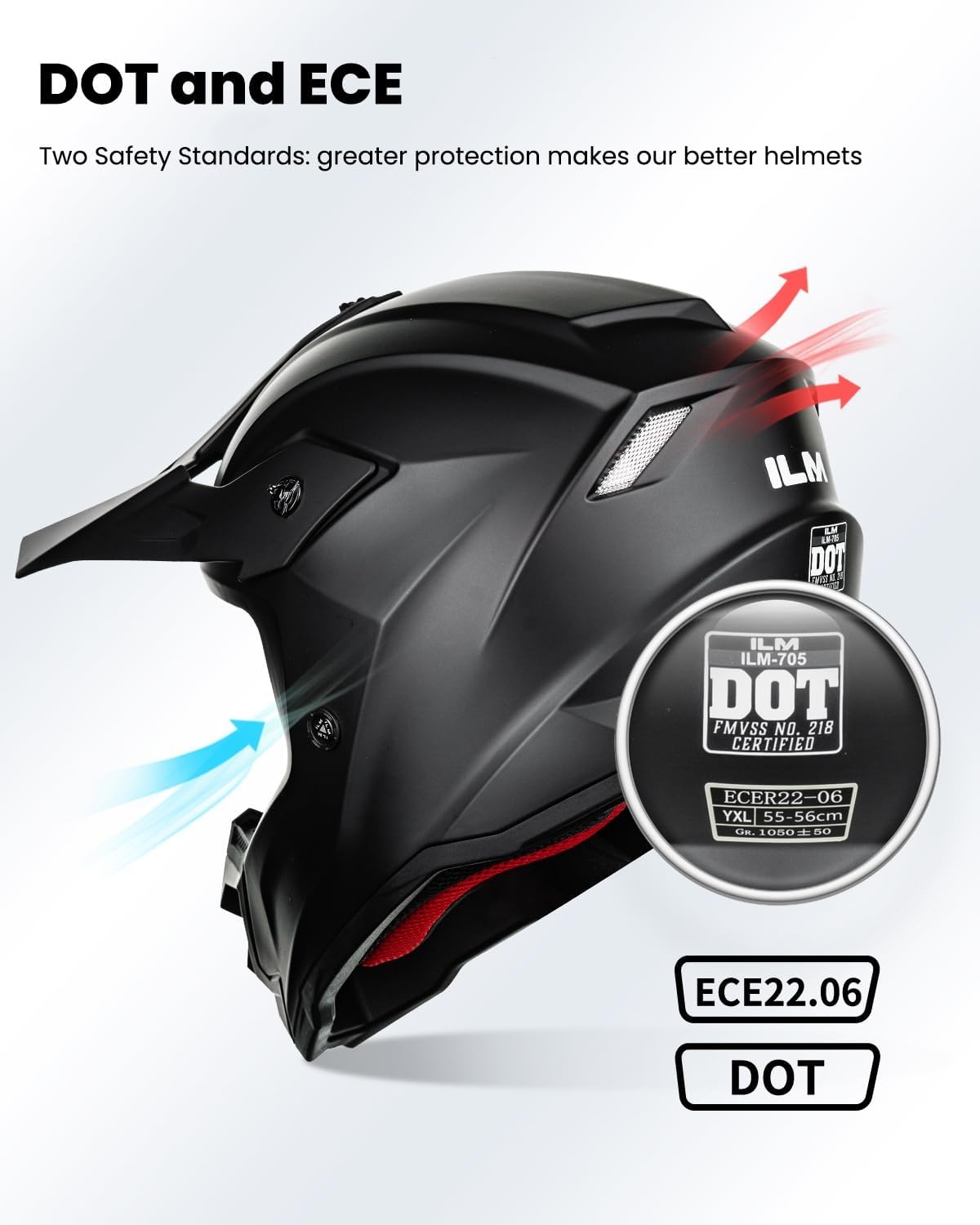 ILM Z705 Jeugd ATV Helm Kinder Crossmotor BMX Off-road Motorhelm Go-kart Helm DOT ECE Mat Zwart S