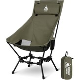 OneTigris Dragonhide Campingstoel, klapstoel, vissersstoel, hoge rugleuning, opvouwbaar, belastbaar tot 125 kg, licht, inklapbaar, met 2 zijzakken, voor outdoor, wandelen, rangergroen