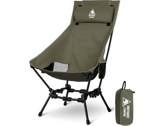 OneTigris Dragonhide Campingstoel, klapstoel, vissersstoel, hoge rugleuning, opvouwbaar, belastbaar tot 125 kg, licht, inklapbaar, met 2 zijzakken, voor outdoor, wandelen, rangergroen