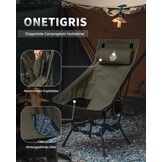 OneTigris Dragonhide Campingstoel, klapstoel, vissersstoel, hoge rugleuning, opvouwbaar, belastbaar tot 125 kg, licht, inklapbaar, met 2 zijzakken, voor outdoor, wandelen, rangergroen