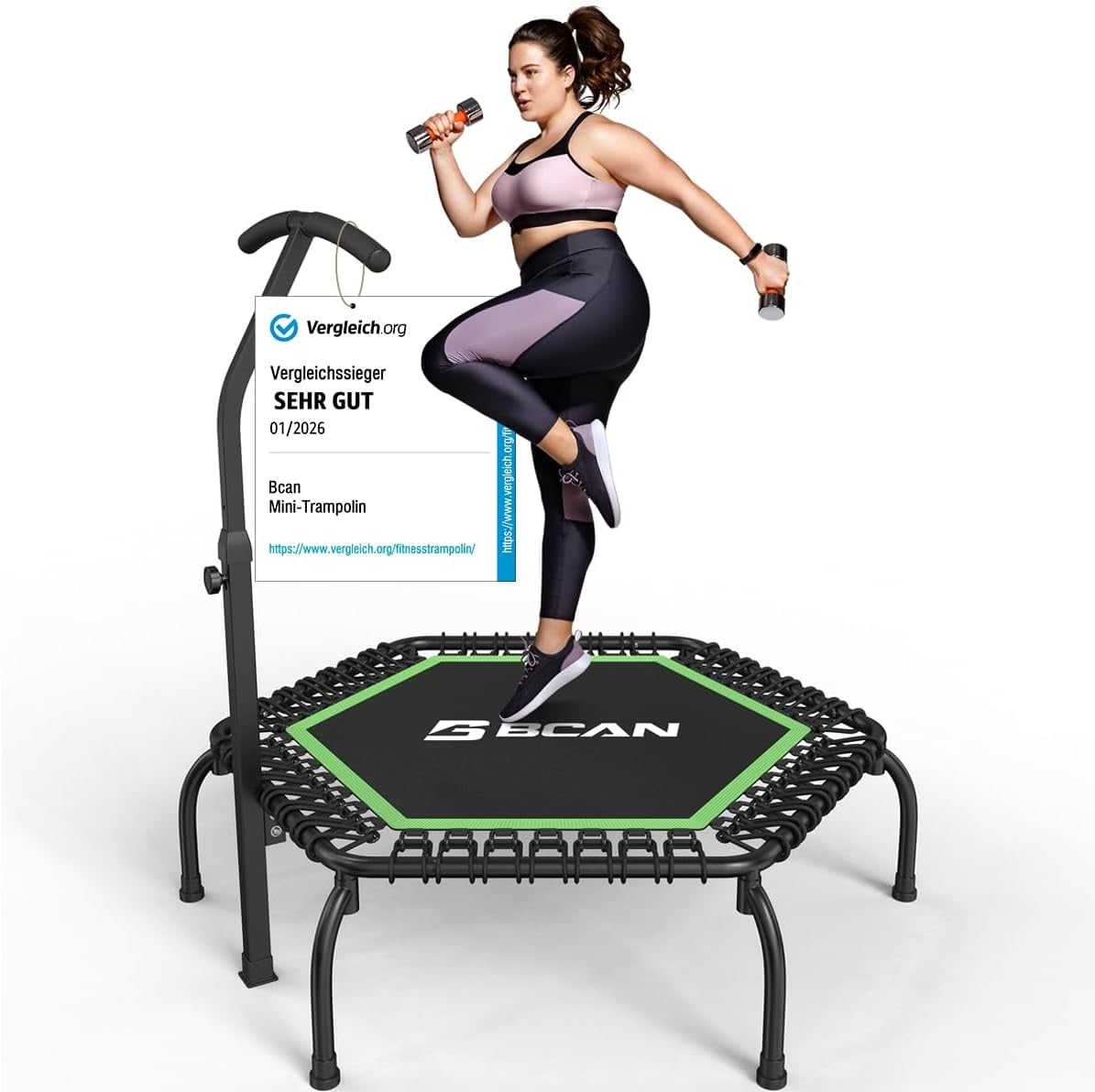 BCAN Fitness Trampoline 122 cm Groen met Bungee-touwen en Verstelbare Handgreep