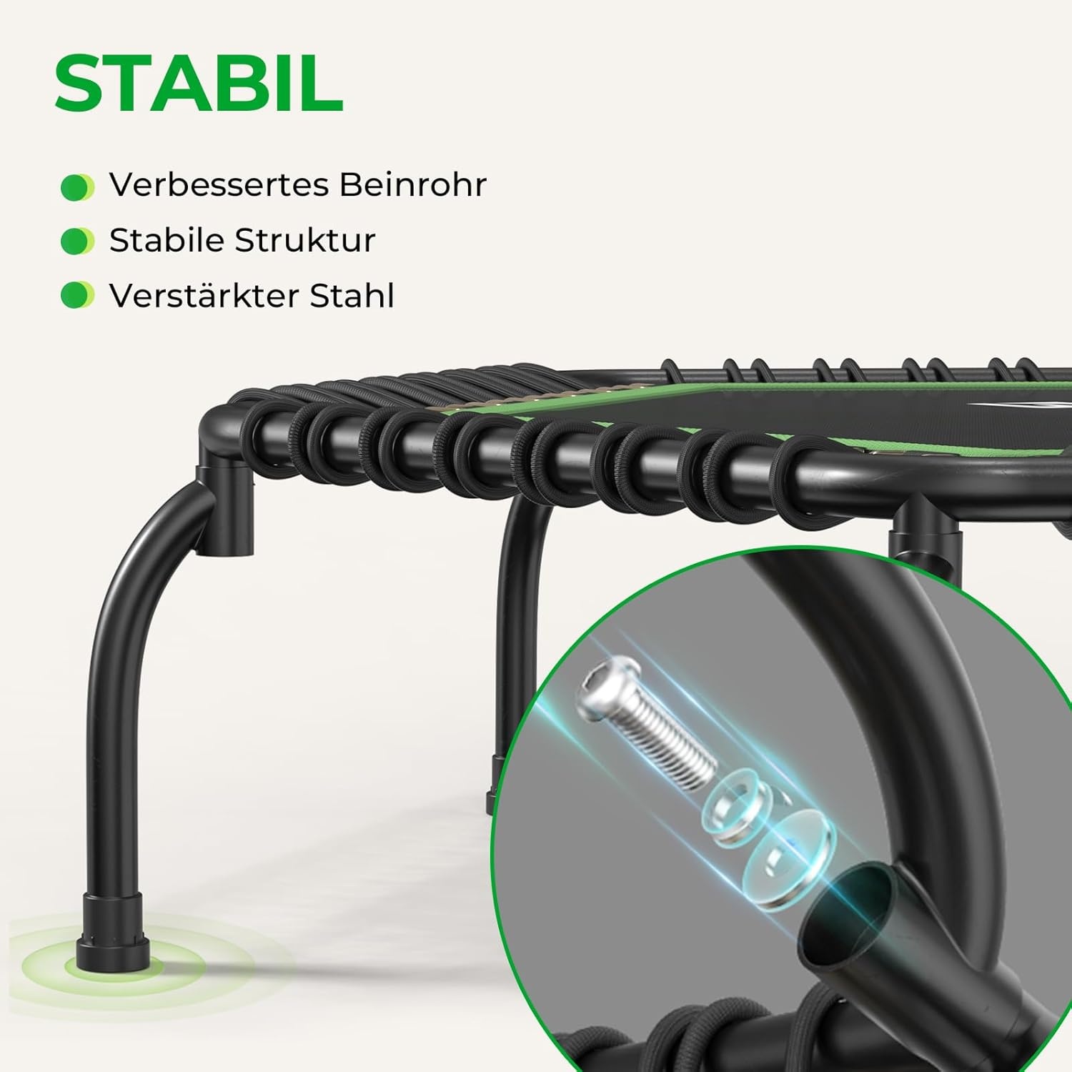 BCAN Fitness Trampoline 122 cm Groen met Bungee-touwen en Verstelbare Handgreep