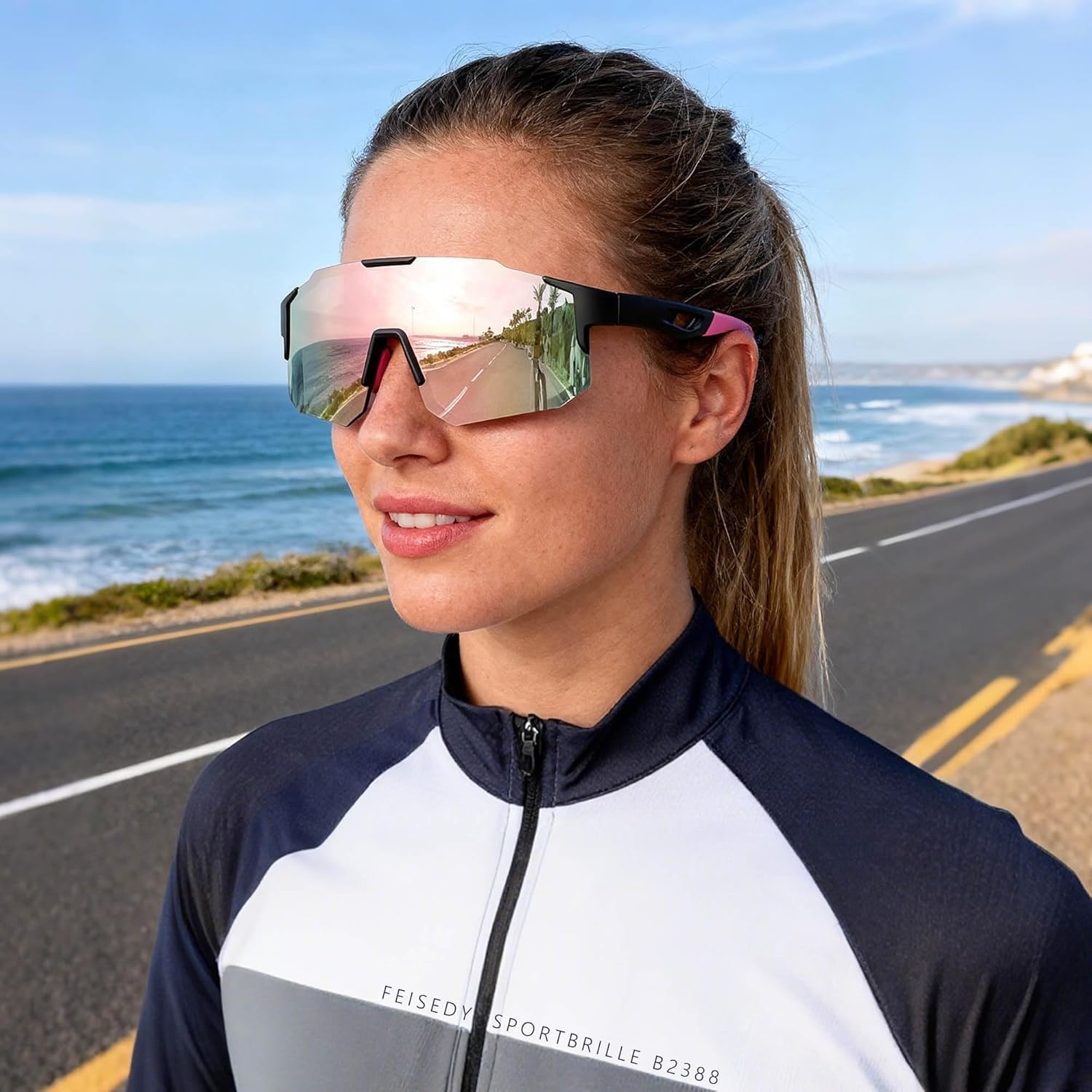 Roze Sport Zonnebril Fietsbril met UV400 Bescherming | 28% Korting