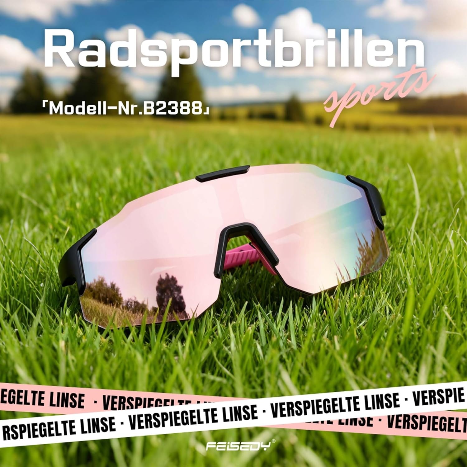Roze Sport Zonnebril Fietsbril met UV400 Bescherming | 28% Korting