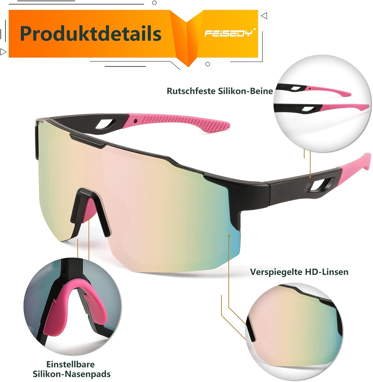 Roze Sport Zonnebril Fietsbril met UV400 Bescherming | 28% Korting