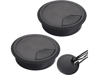 Kabeldoorvoer voor bureau, 80 mm, zwart, kunststof, kabeldoorvoer, ideaal voor kabelbescherming, kabelgoot, 2 stuks