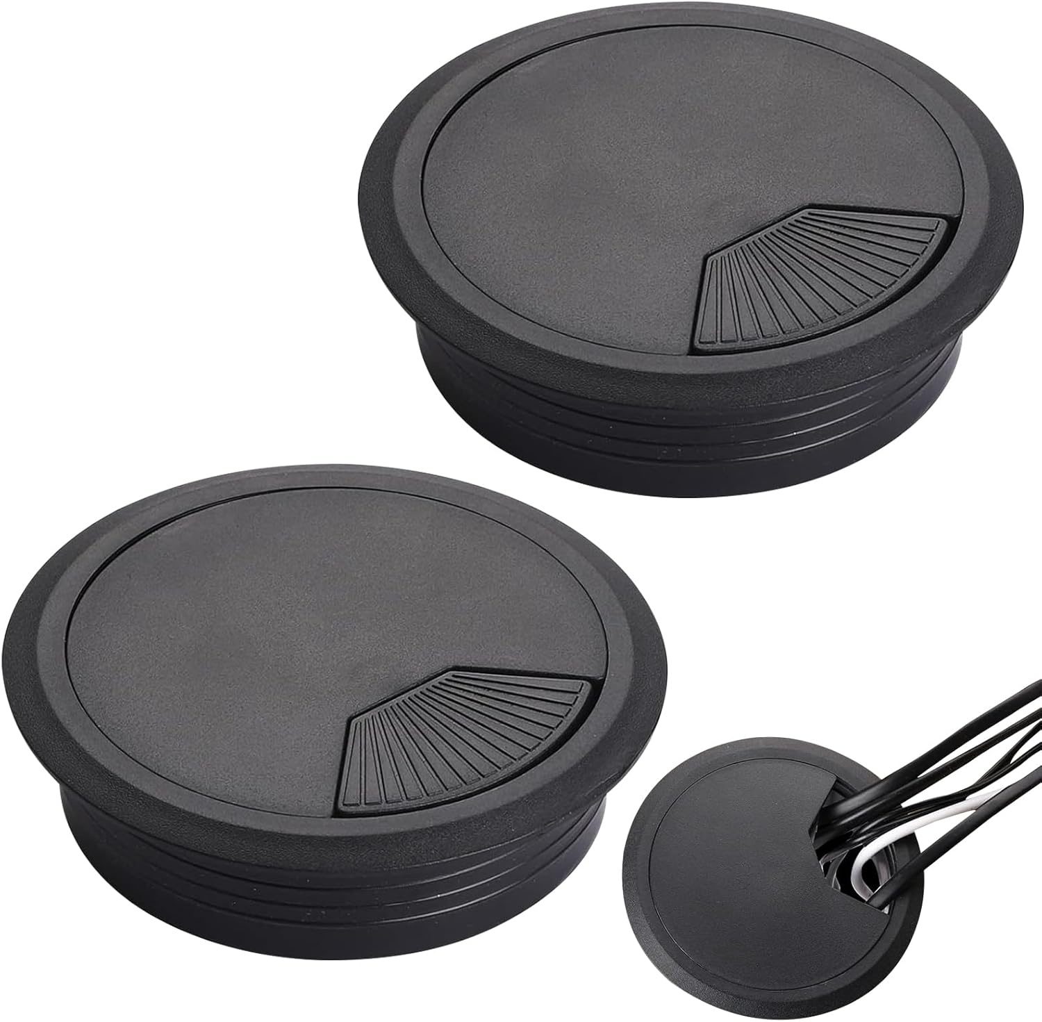 Kabeldoorvoer voor bureau, 80 mm, zwart, kunststof, kabeldoorvoer, ideaal voor kabelbescherming, kabelgoot, 2 stuks