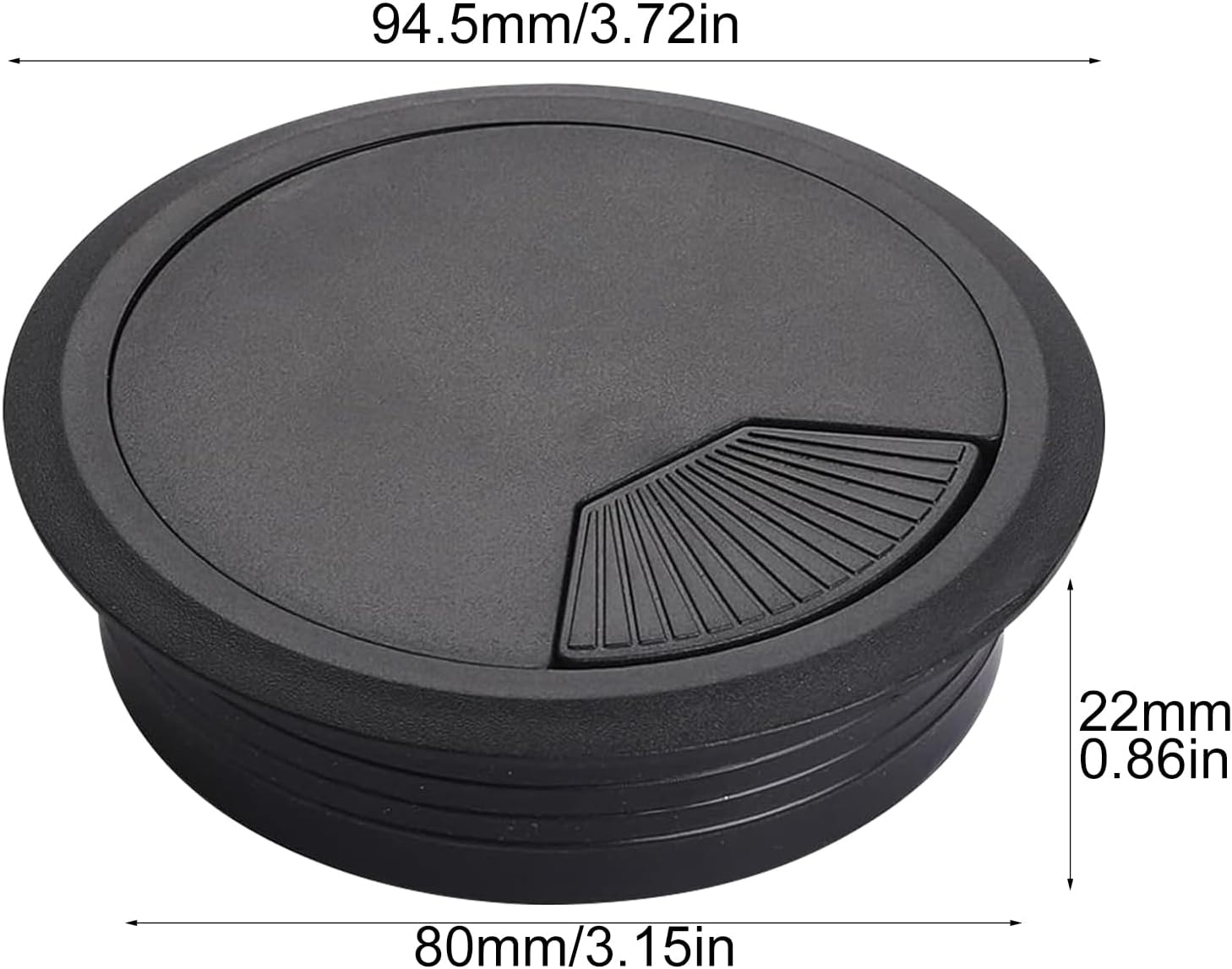 Kabeldoorvoer voor bureau, 80 mm, zwart, kunststof, kabeldoorvoer, ideaal voor kabelbescherming, kabelgoot, 2 stuks
