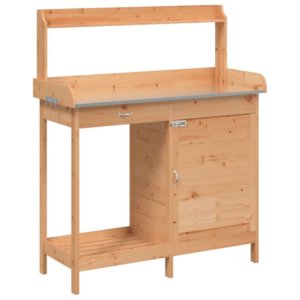 vidaXL Oppottafel met kast 110,5x45x124,5 cm massief vurenhout bruin