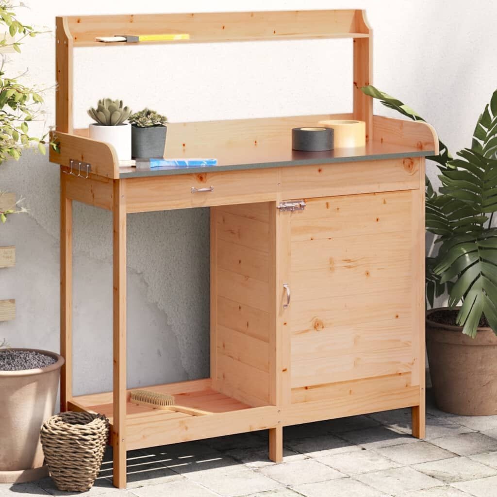 vidaXL Oppottafel met kast 110,5x45x124,5 cm massief vurenhout bruin