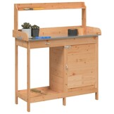 vidaXL Oppottafel met kast 110,5x45x124,5 cm massief vurenhout bruin