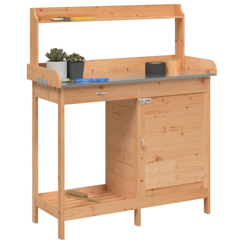 vidaXL Oppottafel met kast 110,5x45x124,5 cm massief vurenhout bruin