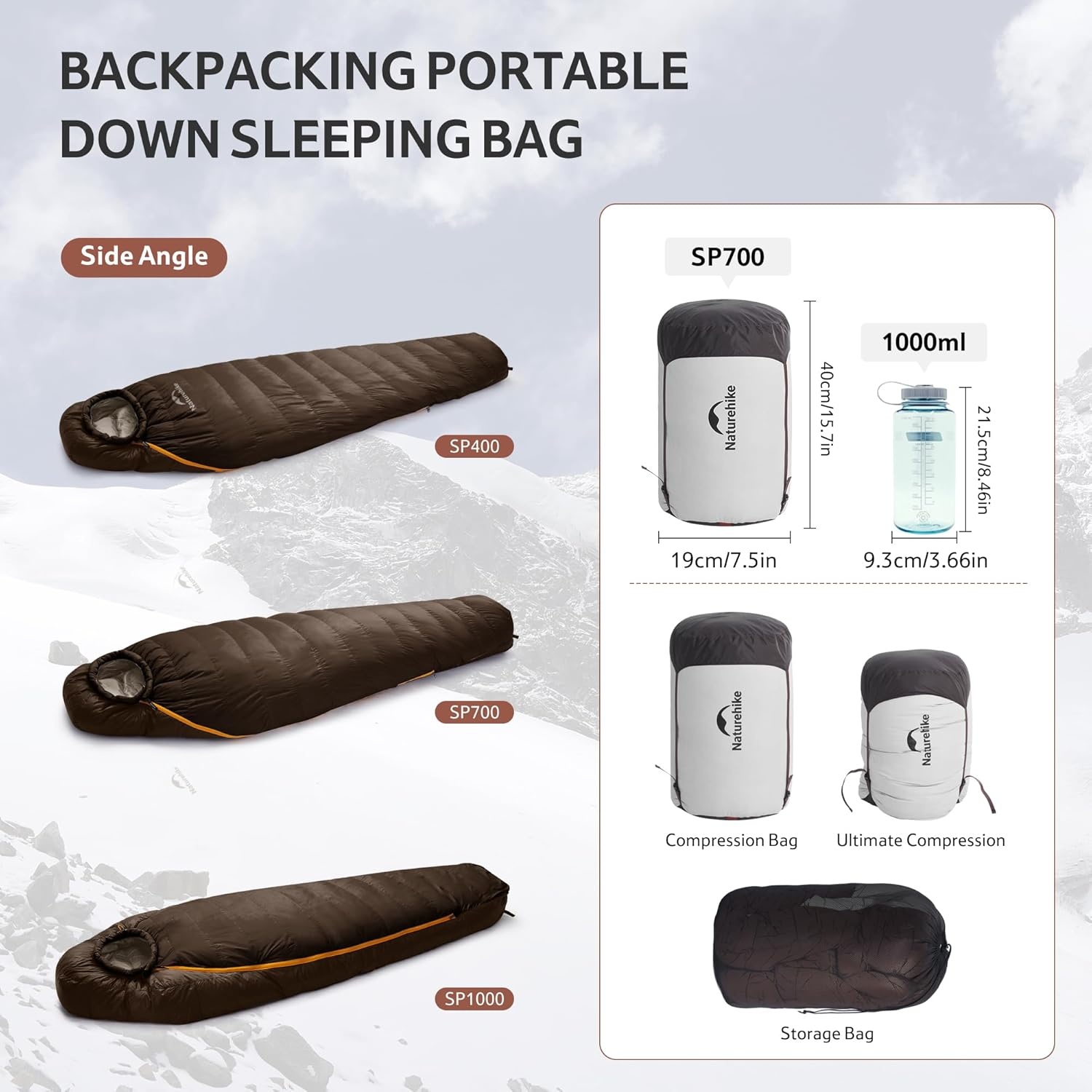 Slaapzak Outdoor -15°C | 700g Dons | Maat L Donkerbruin | 30% Korting