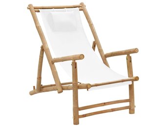 vidaXL Terrasstoel Bamboe & Canvas Crèmewit - 34% Korting