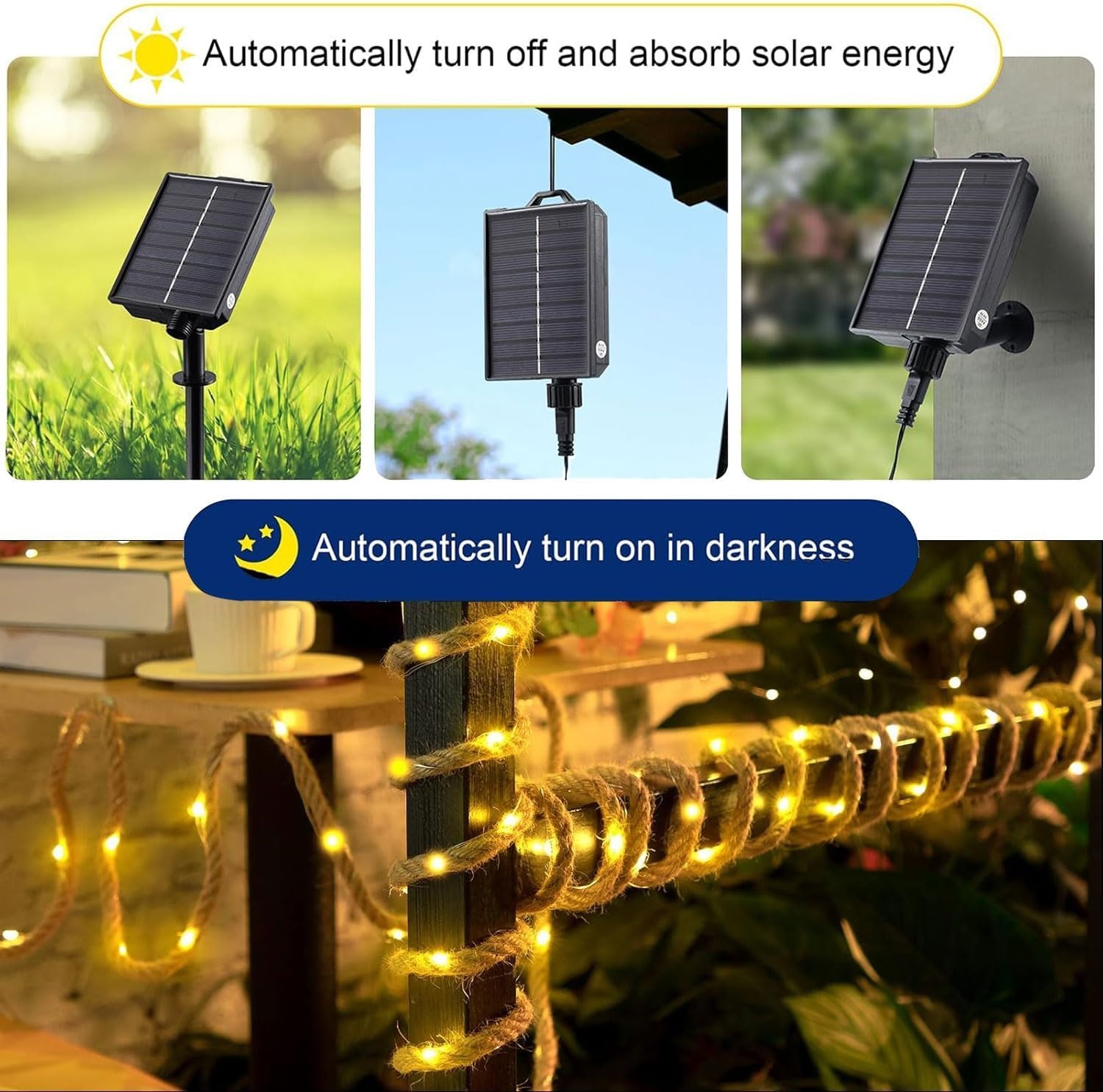 Solarlampen Touw 15m 300 LED Warm Wit - 32% Korting!
