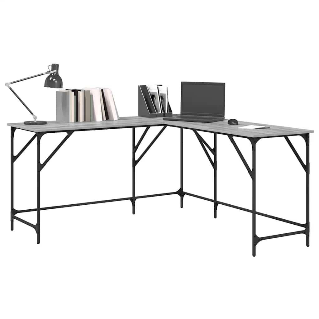 vidaXL Bureau 149x149x75 cm bewerkt hout grijs sonoma eikenkleurig