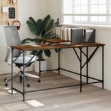 vidaXL Bureau 149x149x75 cm bewerkt hout gerookt eikenkleurig