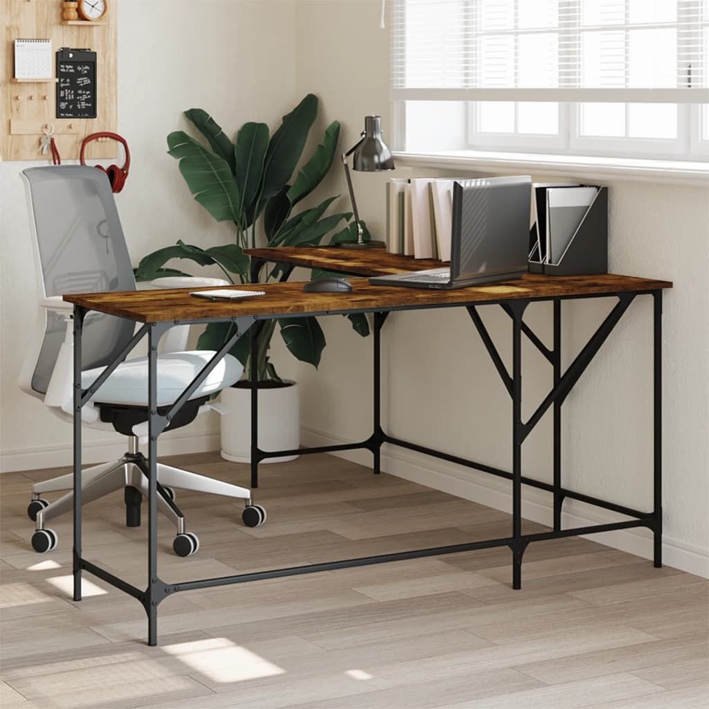 vidaXL Bureau 149x149x75 cm bewerkt hout gerookt eikenkleurig