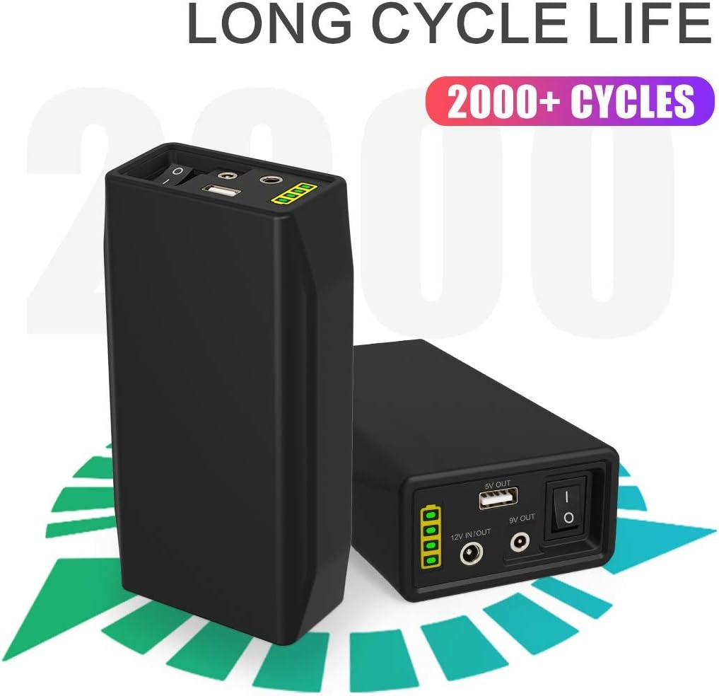 TalentCell Powerbank, 12/9/5V LiFePO4-accu, oplaadbaar 6000 mAh 76,8 Wh, met oplader, voor led-lichtstrips, CCTV-camera's, enz., zwart