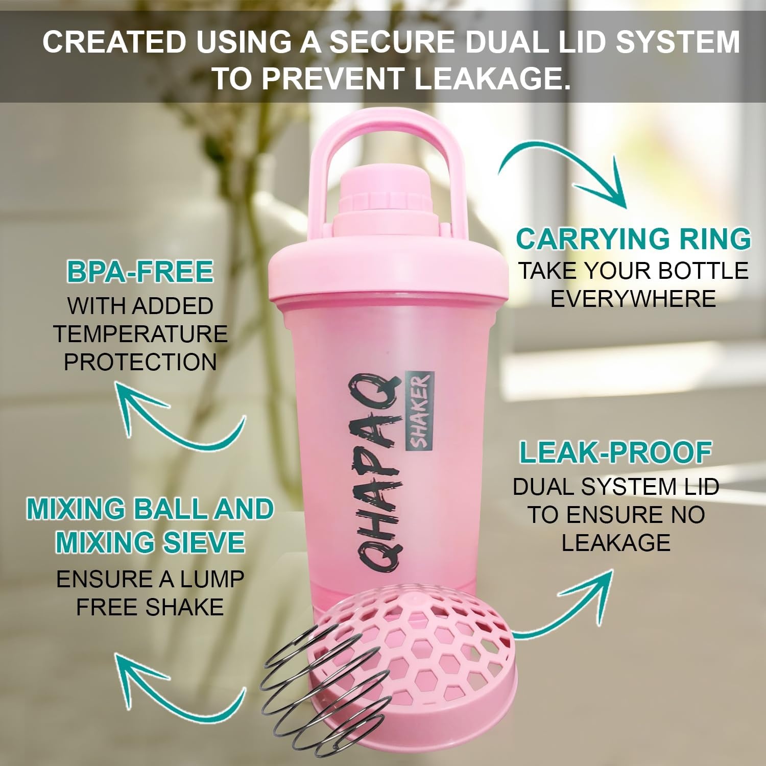 QHAPAQ Proteïneshaker Roze 500ml - 30% Korting