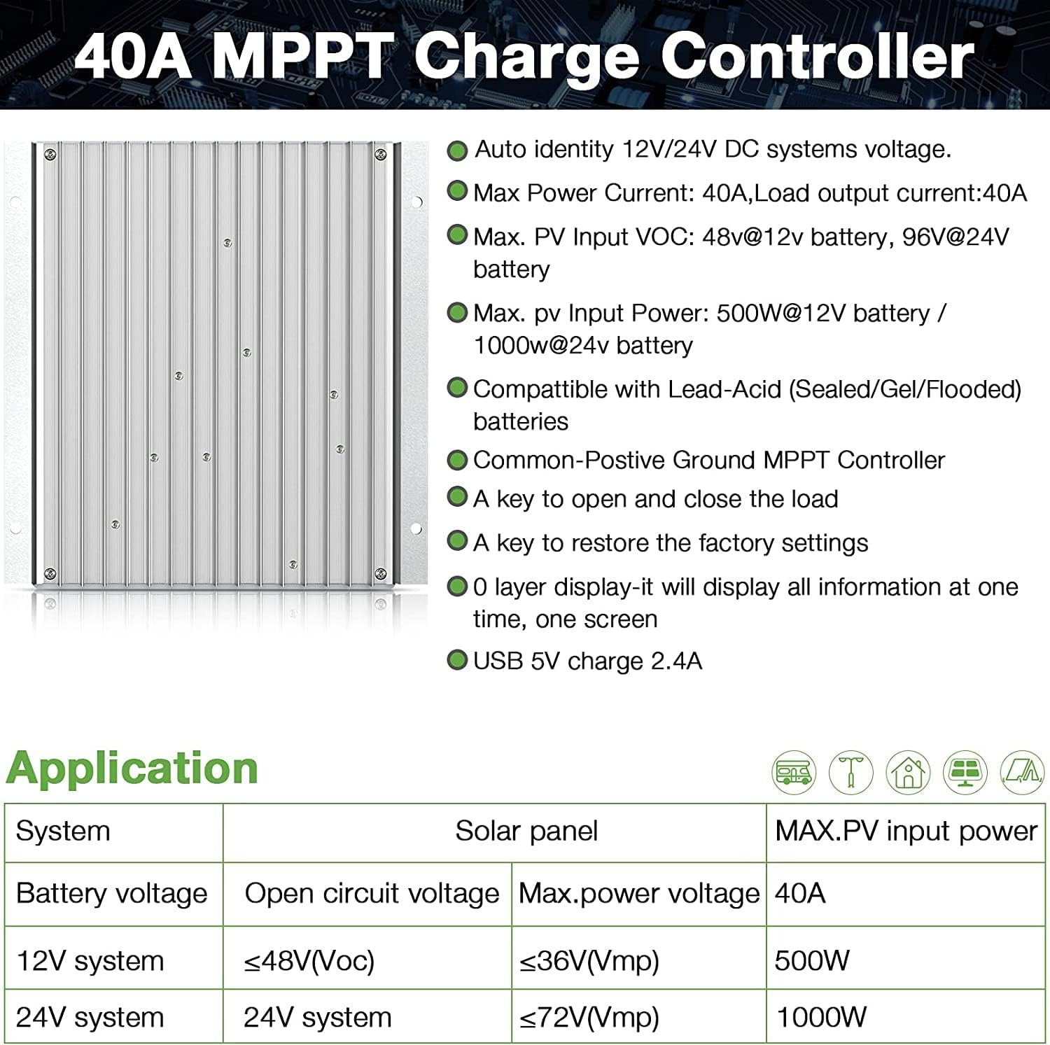 MPPT Solar Laadregelaar 40A (34% Korting!) - 12/24V, 100V PV
