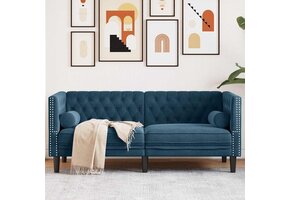 vidaXL Blauwe Fluwelen Chesterfield 2-zitsbank met Bolsters - 54% Korting