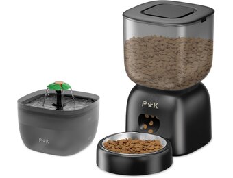 Automatische kattenvoerdispenser en waterfontein, combinatie voor katten, batterijduur tot 180 dagen, 10 seconden spraakopname, 3 liter kattenvoerautomaat en 2 liter waterfontein