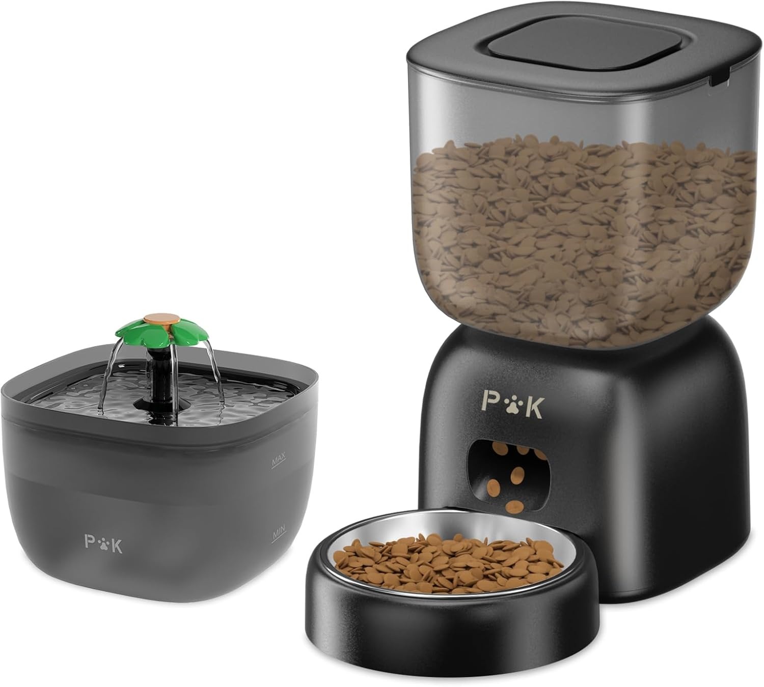 Automatische kattenvoerdispenser en waterfontein, combinatie voor katten, batterijduur tot 180 dagen, 10 seconden spraakopname, 3 liter kattenvoerautomaat en 2 liter waterfontein